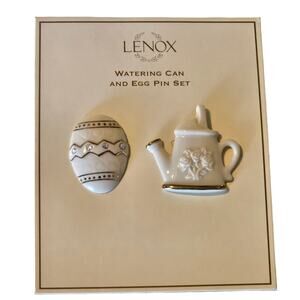 Vintage Lenox Easter Brooch Set Watering Can & Egg Ivory China & 24K Gold - New